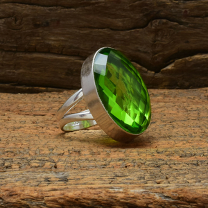 <b>Peridot</b> Gemstone 925 Sterling Silver <b>Ring</b> Bezel Setting Handmade Natural <b>Peridot</b> Stone <b>Ring</b> For Her - Product Image 2