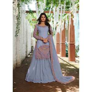 TREANDING GEORGETTE BORDADO CODIFICACIÓN CON SECUENCIA TRABAJO TOP LEHENGA CON DUPATTA SKY - Product Image 1