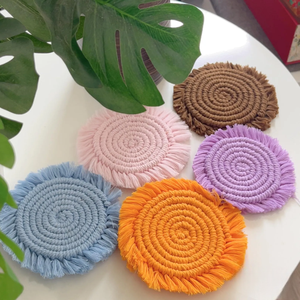 Sous-verres en macramé bohème faits à la main de qualité supérieure, sous-verres écologiques en coton, sous-verres tissés pour table basse - Product Image 5