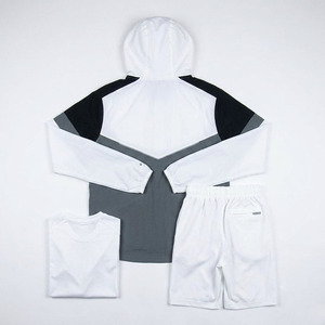 Wholesale Custom <b>Men's</b> 3-Piece Nylon Lightweight Tracksuit Set Hooded Windbreaker <b>Jacket</b> T-Shirt Shorts Gym Running Sports - Product Image 2