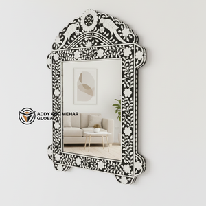 Black in White Bone Inlay Art Deco Eco-Friendly Wedding Wall <b>Mirror</b> Elegant Handcrafted Designer <b>Mirror</b> - Product Image 2