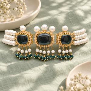 Collar de Perlas Falsas con Piedras Verde Oscuro Chapadas en Oro para Mujer, Joyería Nupcial Pakistaní, Fabricante Mayorista - Product Image 4
