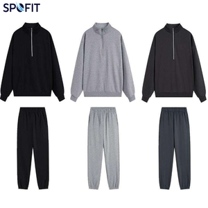 Conjunto Deportivo SPOFIT Unisex Gris de 2 Piezas, Sudadera de Manga Larga con Cuello Alto y Cremallera, Corte Holgado Informal para Todas las Temporadas, Tejido de Algodón - Product Image 2