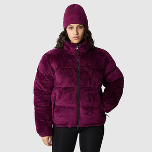 Chaqueta de Forro Polar Morado para Mujer, Cuello Alto, Cierre de Cremallera, Grosor Estándar, Ropa de Invierno, Manga Larga, Color Sólido, Corte Regular - Product Image 1