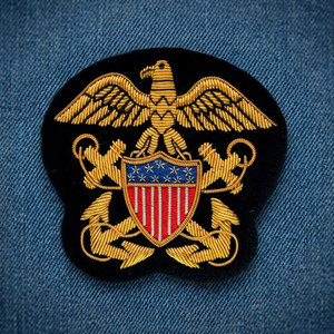 Custom Embroidered Cap Badge With Anchor And Laurel Wreath <b>Sew</b>-On Fabric Patch For Uniform Garment - Product Image 1