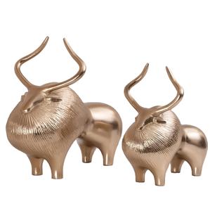 Juego de Esculturas de Toro Dorado de Lujo, Elegantes Figuras de Animales de Metal para Mesa de Oficina, Estante, Decoración Interior Moderna para Oficina y Hogar - Product Image 1