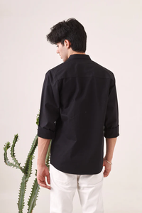 Camisa de manga larga para hombre con diseño bordado de elefante, moderna, ajustada, estilo cargo, de sarga, informal, con botones, para verano, exterior y noche. - Product Image 4