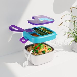 Boîte à lunch pour enfants en acier inoxydable avec fourchette, 1 compartiment, anti-fuite, boîte bento, motif licorne mignon - Product Image 2