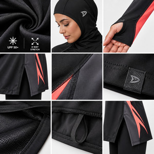 Islamic Modest Swimwear Top Hooded Full Coverage Burkini Rash Guard <b>Swimming</b> <b>Shirt</b> Customized - Product Image 6