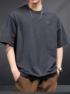 เสื้อยืดแขนสั้นสไตล์อเมริกันเรโทร 270 กรัม ผ้าฟอกสีแบบดิสเทรส สำหรับผู้ชาย สไตล์ยุโรปอเมริกัน แนวสตรีทแฟชั่นหลวมๆ แขนครึ่งตัว - Product Image 3