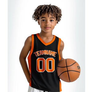Camiseta de Baloncesto Reversible Personalizada Negra y Naranja, Uniforme de Equipo Personalizado con Estampado Térmico o Bordado para Hombres, Mujeres y Jóvenes - Product Image 4
