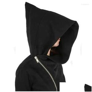 Sweat à capuche ample rétro streetwear de haute qualité, style chapeau de sorcier, fermeture éclair diagonale, pour hommes et femmes, 100% coton tissé uni, automne - Product Image 5
