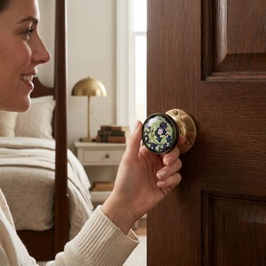 Round Ceramic Cabinet Knob with Floral Porcelain Design Modern Furniture Handle Adjustable for <b>Kitchen</b> and Bedroom Use - Product Image 1