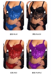 Ensemble de lingerie féminine 2 pièces en dentelle transparente, écologique et respirant, avec broderie florale, coussinets intégrés, soutien-gorge et culotte sexy transparents - Product Image 6