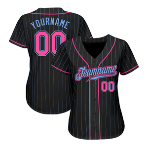 Auténtica Camiseta de Béisbol Personalizada con Rayas Azul Claro y Rosa, Tejido Transpirable de Calidad - Product Image 2