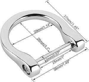 Anillo en D plateado de 1 pulgada con tornillo, tipo grillete, en forma de U, hebilla metálica para correa de cuero, manualidades, bolso, cinturón, llavero, accesorios - Product Image 2