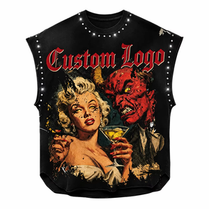 Débardeur personnalisé avec strass, imprimé, surdimensionné, 100% coton jersey, design graphique DTG, sans manches, unisexe, vente en gros OEM - Product Image 1