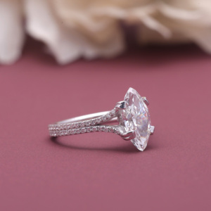 IGI Certified Lab Grown Marquise Cut Diamond Split Shank Engagement Ring <b>Solid</b> 925 Sterling <b>Silver</b> Pavé Diamond Ring - Product Image 4