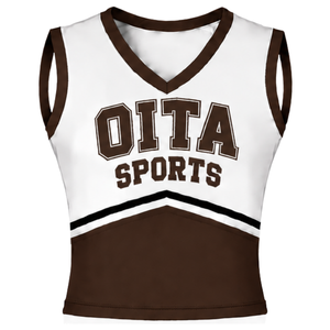 Ensemble d'uniforme de cheerleading marron, haut sans manches à col en V, jupe plissée, tenue de danse pour équipe sportive, entraînement, compétition, performance - Product Image 3
