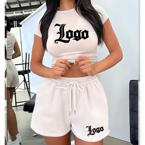 Nuevo Conjunto de Verano para Mujer, Estilo Informal, Ligero, 100% Algodón, Camiseta de Manga Corta y Pantalones Cortos con Cordón - Product Image 2