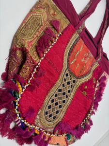 Handmade Recycled Patchwork Kantha Embroidered Boho Tassel Women's Vintage Cotton Tote <b>Bag</b> Zipper Two Thread Shopping <b>Bag</b> - Product Image 4