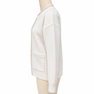 Cardigan tricoté pour femme, motif pied-de-poule bleu et blanc, col en V, manches longues, décontracté, automne, 100% acrylique, poches, simple boutonnage, vente en gros - Product Image 4