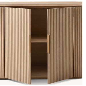 Buffet scandinave moderne en teck massif avec portes à panneaux cannelés, silhouette arrondie, mobilier de salle à manger de luxe écologique - Product Image 6