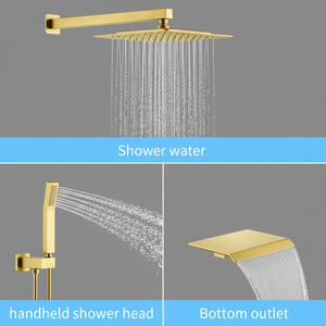 Set Doccia a Cascata Effetto Pioggia Oro Spazzolato da 10 Pollici con Soffione Quadrato, Doccetta e Rubinetto per Vasca da Bagno - Product Image 4