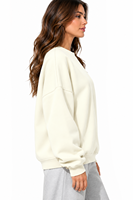 Sweat-shirt oversize pour femme, col rond, couleur unie, épaules tombantes, manches longues, 100% coton tricoté, vêtements d'automne