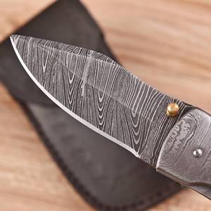 Couteau pliant artisanal en acier Damas OEM à lame droite pour usage quotidien, avec verrouillage Liner Lock, pour la poche et l'extérieur, EDC, vente en gros, fabricant - Product Image 2