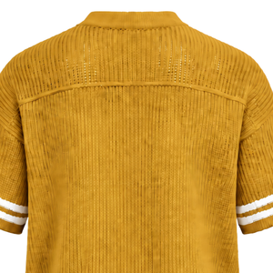 Mustard <b>Yellow</b> Knit V Neck Sports Jersey Short Sleeve Stripe Detail Lightweight Custom Oversized Casual Athletic Team <b>Shirt</b> - Product Image 4