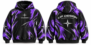 Sweat-shirt à capuche surdimensionné personnalisé avec imprimé graphique violet et noir, streetwear unisexe, sweat-shirt à capuche lourd pour hommes et femmes - Product Image 3