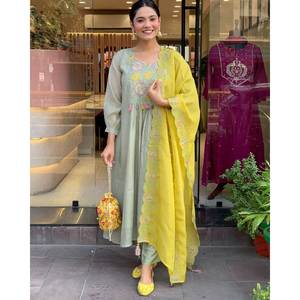 Hermoso Salwar Kameez de Algodón para Fiestas, Talla XL, Incluye Top, Pantalón y Dupatta - Product Image 5