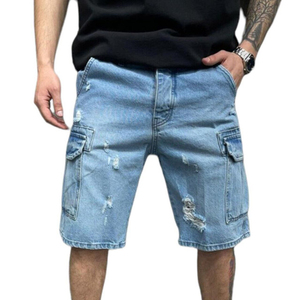 Streetwear Denim Shorts Distressed Embroidery Rhinestone Fitness Jogger Athletic Workout Gym Mesh <b>Jeans</b> Shorts <b>Men</b> - Product Image 2