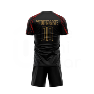 Men's Soccer Uniform Set Black Red Sublimated Jersey Shorts Crew Neck Moisture Wicking Athletic Fit All Seasons - Product Image 2