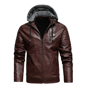 Men's Hooded Genuine Leather Motorcycle <b>Jacket</b> Windproof <b>Thick</b> Faux Fur Lining Zipper Closure Winter Warm Moto Biker Style - Product Image 3