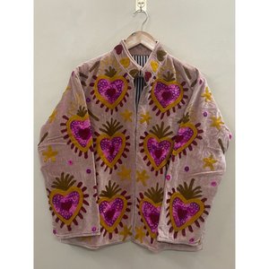 Elegant Embroidered Knitted <b>Velvet</b> Cotton Jacket <b>Women</b> Mandarin Collar Full Sleeve Autumn Floral Pattern Open Front <b>Coat</b> - Product Image 6