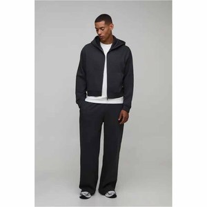 Ensemble de survêtement noir à capuche pour homme, manches longues, couleur unie, sweat-shirt décontracté, pantalon avec poches latérales, vêtements d'automne - Product Image 5