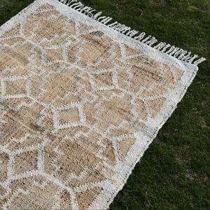 Alfombra de Escalera Hecha a Mano de Yute y Algodón |   Alfombra geométrica con flecos |   Alfombra Boho Natural para Sala de Estar o Dormitorio, Reversible - Product Image 3
