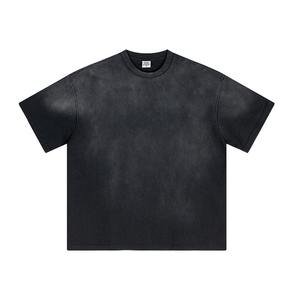 T-shirt Boxy Noir Délavé à l'Acide avec Logo Personnalisé Streetwear 100% Coton Uni Coupe Oversize T-shirt Graphique Vierge Homme Vente en Gros Séchage Rapide - Product Image 1