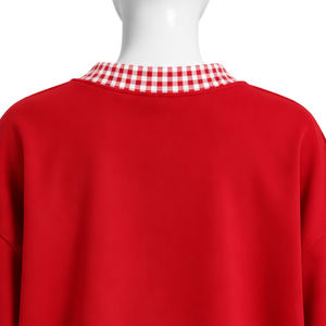 Sweat-shirt rouge surdimensionné pour homme avec col et ourlet à carreaux, manches longues, imprimé graphique, pull décontracté streetwear - Product Image 4