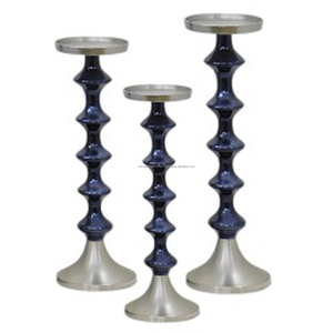 Metal Dark Blue and <b>Gold</b> Color Set of 3 Pcs <b>Pillar</b> Decorative Candelabra for Home Decorative Wedding and Party Decoration - Product Image 4