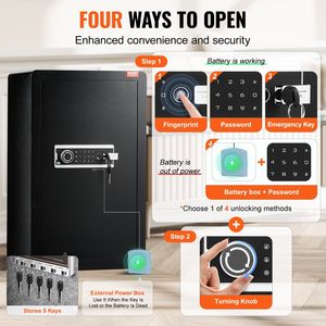 Coffre-fort ignifuge à porte unique de 4,0 pieds cubes avec serrure à clé, mot de passe, empreinte digitale, lumière LED et porte-clés - Product Image 3