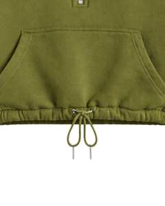 Sudadera con capucha corta de forro polar verde oliva con cremallera de un cuarto, bolsillo canguro, dobladillo con cordón ajustable, estilo casual urbano, cálida, para mujer - Product Image 4