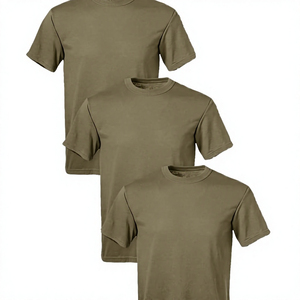 T-shirt homme vert olive col rond manches courtes coupe classique couleur unie 100 % coton jersey tricoté décontracté design uni - Product Image 2