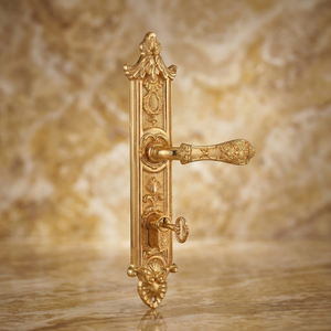 Placa de Manija de Puerta de Latón de Lujo Imperial Grace |   Manija de Palanca Moderna con Grabado Floral y Cerradura para Puertas de Madera de Apartamentos, Duradera - Product Image 4