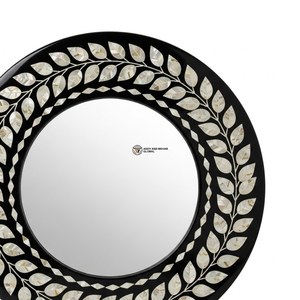 Espejo de Pared Cuadrado Art Deco Ecológico Hecho a Mano con Incrustaciones Intrincadas de Hiedra en Color Marfil sobre Marco Negro Intenso para Decoración de Bodas - Product Image 3