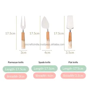 Juego de 3 cuchillos de queso de acero inoxidable con mango de resina epoxi de mejor diseño, utensilios de cocina con acabado pulido hechos en la India - Product Image 4