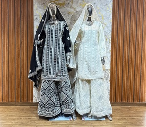 Elégant Star Heavy Dupatta Indien Pakistanais Vêtements Georgette Russe Gharara Lakhnavi Broderie Perle Pierre Séquence Travail - Product Image 2