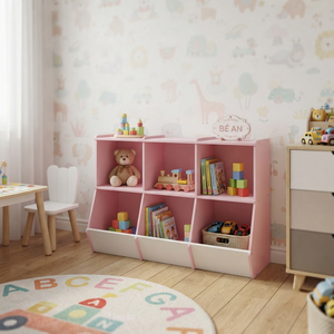 Modern Pink 6 Cubby Bookcase For Children's Room With Books And Toys Storage Modular Design Freestanding <b>Shelf</b> - Product Image 3